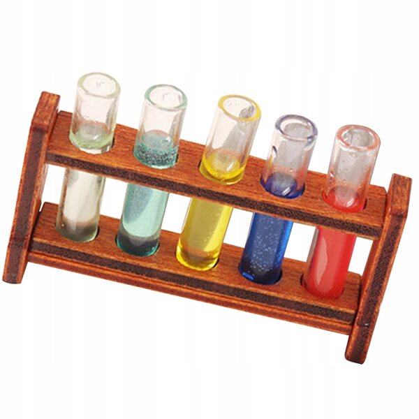 Lot de 12 mini tubes à essai de laboratoire avec support en bois et verre colorés