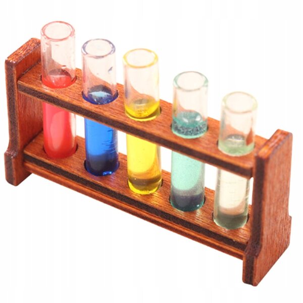 Lot de 12 mini tubes à essai de laboratoire avec support en bois et verre colorés