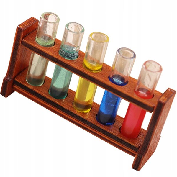 Lot de 12 mini tubes à essai de laboratoire avec support en bois et verre colorés