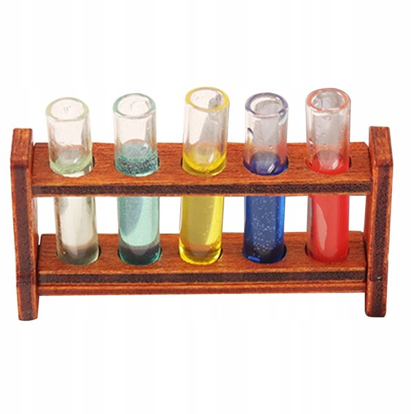 Lot de 12 mini tubes à essai de laboratoire avec support en bois et verre colorés