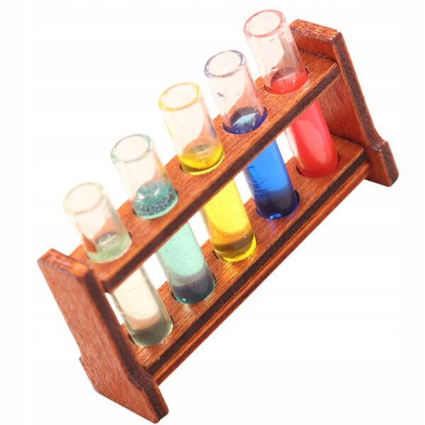 Lot de 12 mini tubes à essai de laboratoire avec support en bois et verre colorés