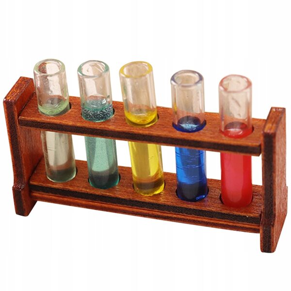 Lot de 12 mini tubes à essai de laboratoire avec support en bois et verre colorés