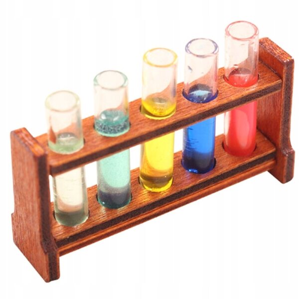 Lot de 12 mini tubes à essai de laboratoire avec support en bois et verre colorés