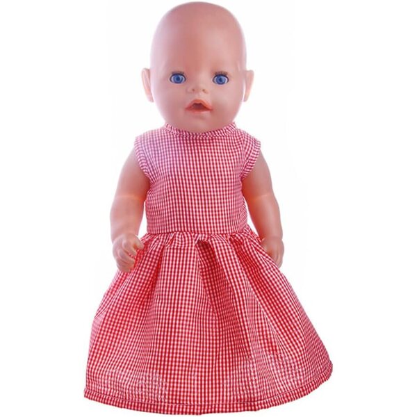 Abito a Quadri Rossi per Bambola 46 cm - Costume Casual con Accessori