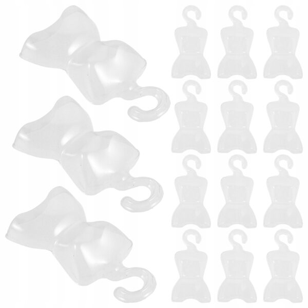 Set 100 mini appendini trasparenti per vestiti di bambole in plastica