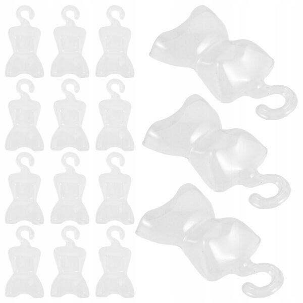 Set 100 mini appendini trasparenti per vestiti di bambole in plastica