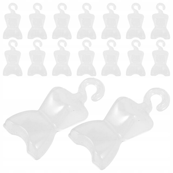 Set 100 mini appendini trasparenti per vestiti di bambole in plastica