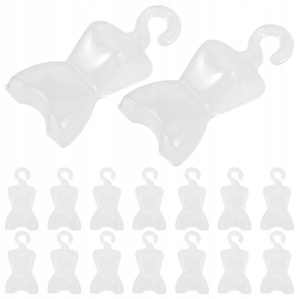 Set 100 mini appendini trasparenti per vestiti di bambole in plastica