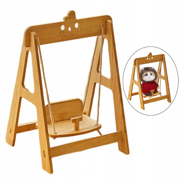 Holzschaukel für Puppen mit verstellbarem Seil, Fotospielzubehör