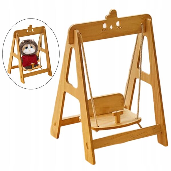 Holzschaukel für Puppen mit verstellbarem Seil, Fotospielzubehör