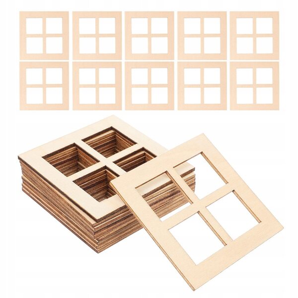 30 Fensterrahmen aus Holz für Puppenhaus-Miniaturen, 4 Gläser