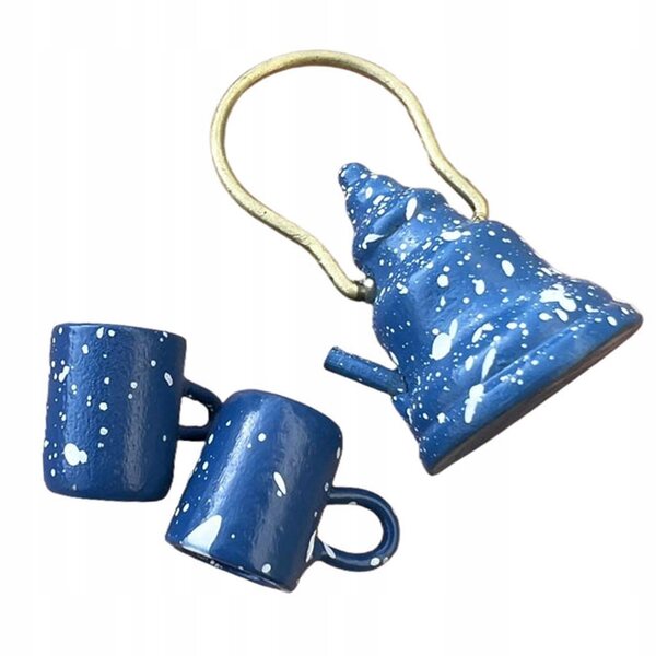 Set di tazzine da tè in metallo per casa delle bambole scala 1:12 con mini teiera