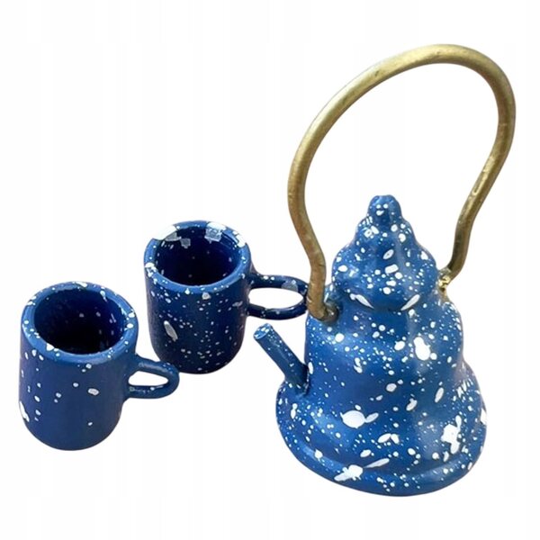 Set di tazzine da tè in metallo per casa delle bambole scala 1:12 con mini teiera