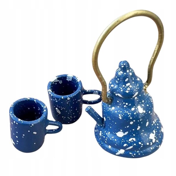 Set di tazzine da tè in metallo per casa delle bambole scala 1:12 con mini teiera