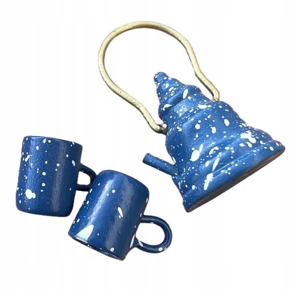 Set di tazzine da tè in metallo per casa delle bambole scala 1:12 con mini teiera