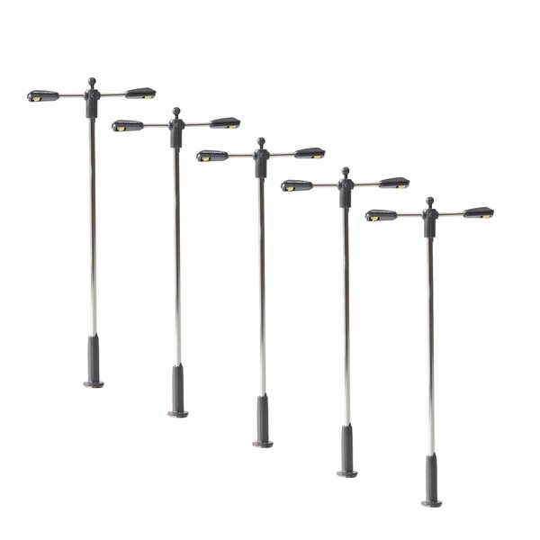 Set 5 Mini Modelli Lampioni Stradali Calda Luce Bianca 6x3,2 cm per Diorami