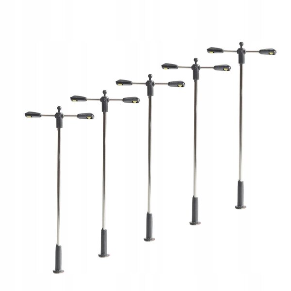 Set 5 Mini Modelli Lampioni Stradali Calda Luce Bianca 6x3,2 cm per Diorami