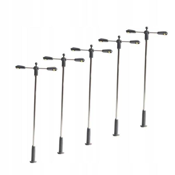 Set 5 Mini Modelli Lampioni Stradali Calda Luce Bianca 6x3,2 cm per Diorami