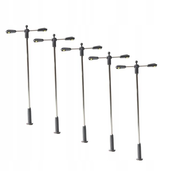 Set 5 Mini Modelli Lampioni Stradali Calda Luce Bianca 6x3,2 cm per Diorami