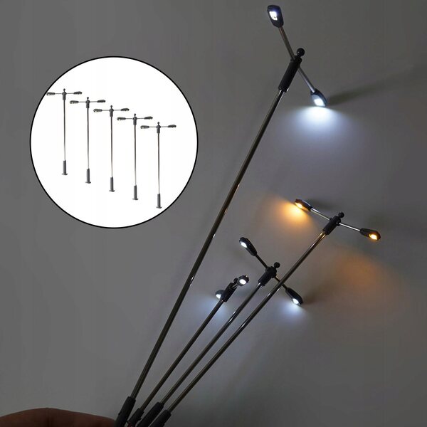 Set 5 Mini Modelli Lampioni Stradali Calda Luce Bianca 6x3,2 cm per Diorami