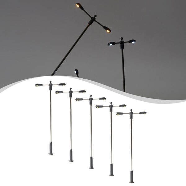 Set 5 Mini Modelli Lampioni Stradali Calda Luce Bianca 6x3,2 cm per Diorami