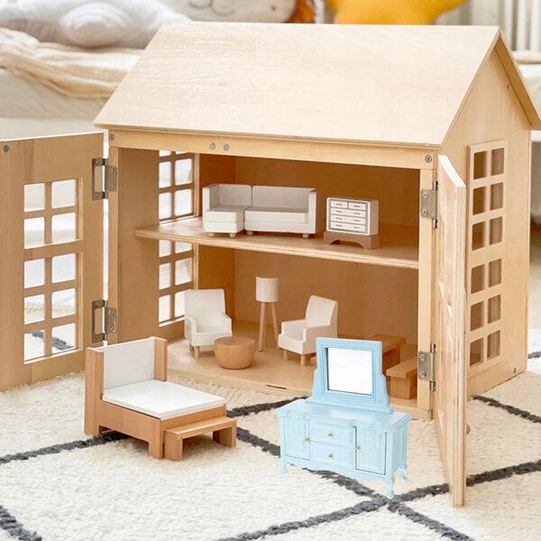Mini toaletka in legno di betulla per casa delle bambole, decorazione realistica
