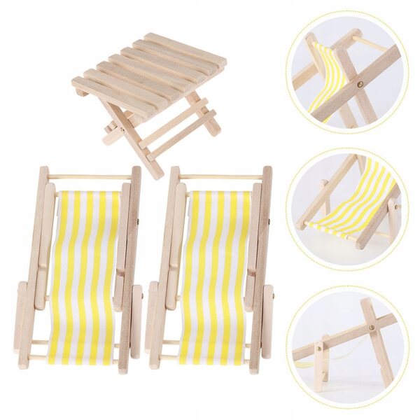 Set Miniature Sedie Pieghievoli in Legno con Tessuto per Casa delle Bambole