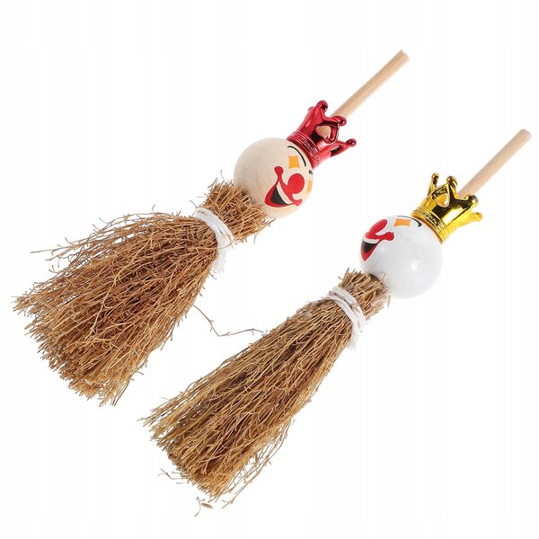 Miniatur-Set aus 2 Clownbesen aus Holz für Puppenhäuser, realistisch und farbenfroh