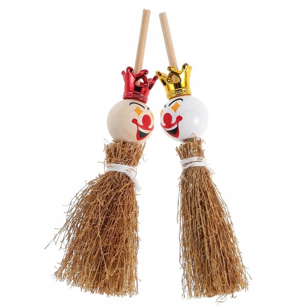 Miniatur-Set aus 2 Clownbesen aus Holz für Puppenhäuser, realistisch und farbenfroh