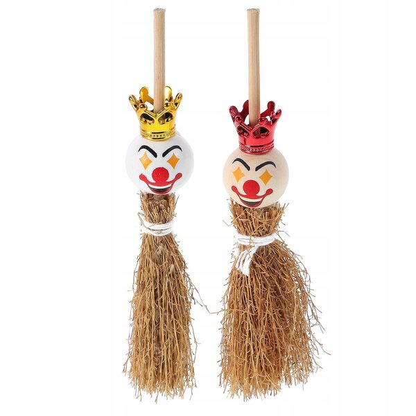 Miniatur-Set aus 2 Clownbesen aus Holz für Puppenhäuser, realistisch und farbenfroh