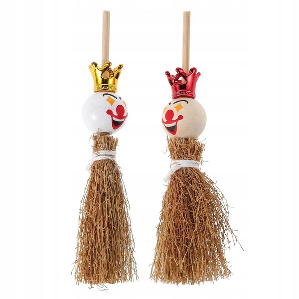 Miniatur-Set aus 2 Clownbesen aus Holz für Puppenhäuser, realistisch und farbenfroh
