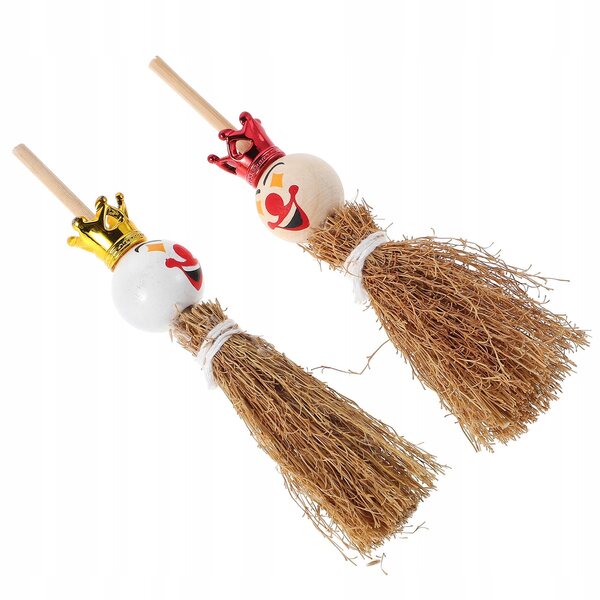 Miniatur-Set aus 2 Clownbesen aus Holz für Puppenhäuser, realistisch und farbenfroh