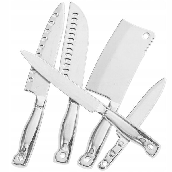 Set 5 Miniature Accessori Cucina in Metallo per Casa delle Bambole, Argento