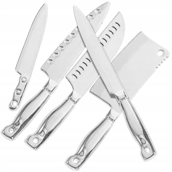 Set 5 Miniature Accessori Cucina in Metallo per Casa delle Bambole, Argento