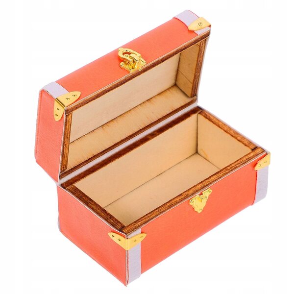 Mini valigia vintage arancione in legno e pelle per casa delle bambole 1:12