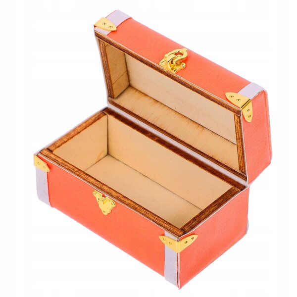 Mini valigia vintage arancione in legno e pelle per casa delle bambole 1:12