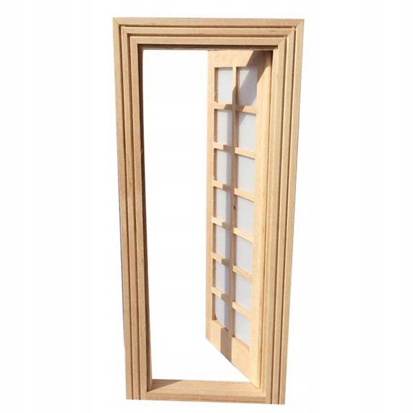 Porta in legno in miniatura per case delle bambole con 14 montanti 18,9x7,3 cm