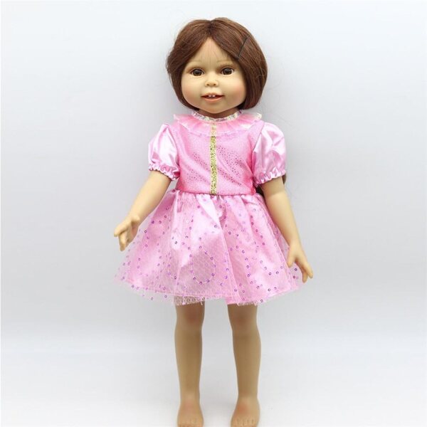 Rosa Spitzenkleid für amerikanische Puppe 46 cm – elegantes Freizeitkleid