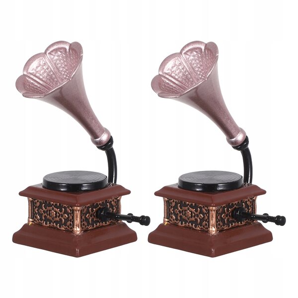 Miniatura gramofonu vintage in metallo per casa delle bambole, decorazione retro