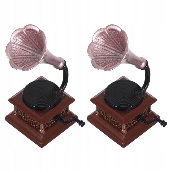 Miniatura gramofonu vintage in metallo per casa delle bambole, decorazione retro