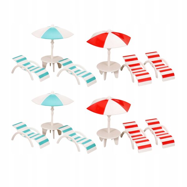 Set 4 Miniature Sedie Sdraio da Spiaggia con Ombrelloni per Casa delle Bambole