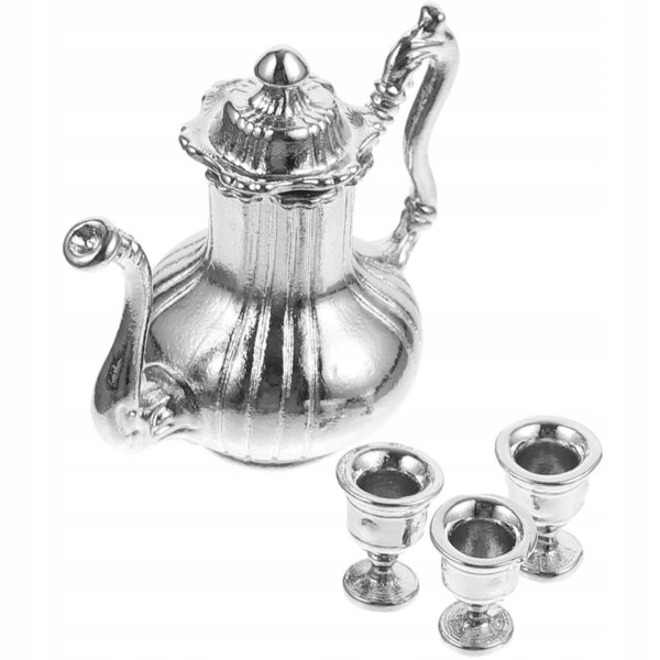 Set Miniatura Tè con Caffettiera in Metallo per Casa delle Bambole Vintage