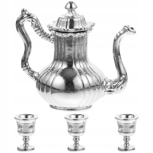 Set Miniatura Tè con Caffettiera in Metallo per Casa delle Bambole Vintage