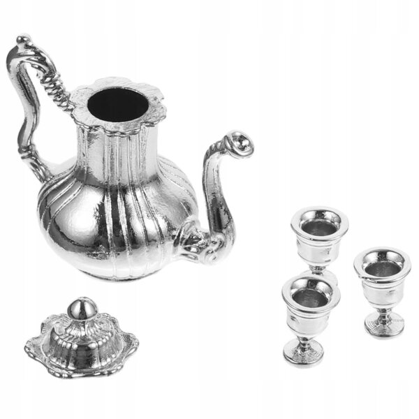 Set Miniatura Tè con Caffettiera in Metallo per Casa delle Bambole Vintage