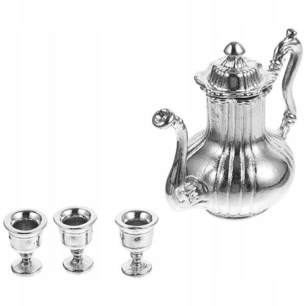 Set Miniatura Tè con Caffettiera in Metallo per Casa delle Bambole Vintage