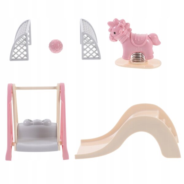 Set Miniature Accessori Casa per Bambole con Altalena e Porta da Calcio in Plastica