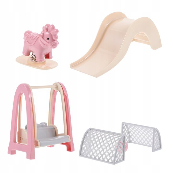 Set Miniature Accessori Casa per Bambole con Altalena e Porta da Calcio in Plastica