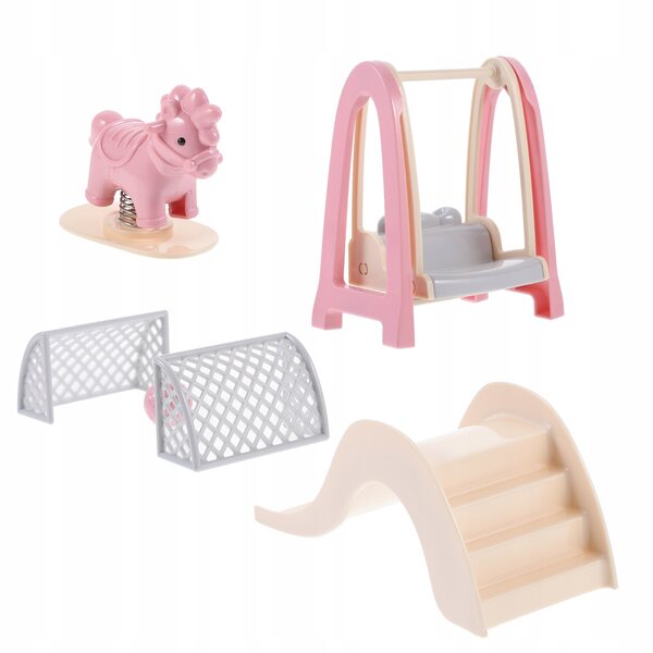 Set Miniature Accessori Casa per Bambole con Altalena e Porta da Calcio in Plastica