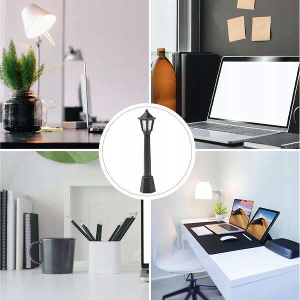 Lot de 4 lampadaires miniatures noirs pour décorations et jeux d'enfants
