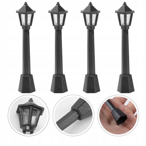 Lot de 4 lampadaires miniatures noirs pour décorations et jeux d'enfants